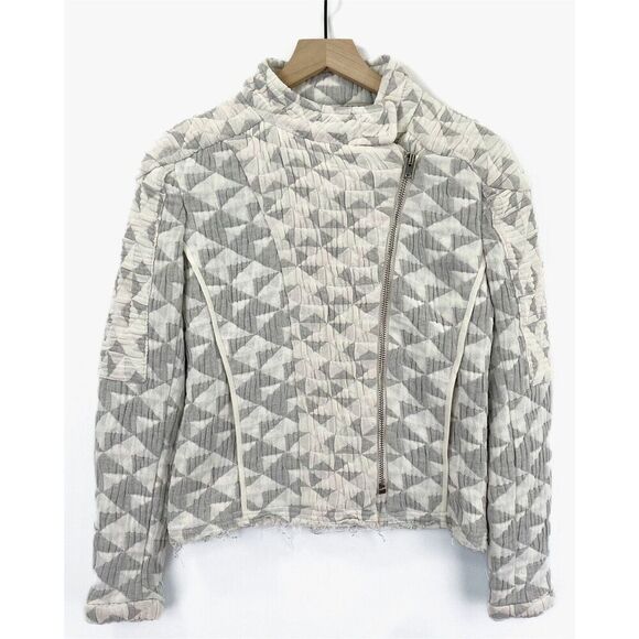 IRO‎ Jacket Womens Medium Gray Pink Gauzy Knit Geometric Coastal Artsy Boho - Picture 1 of 16